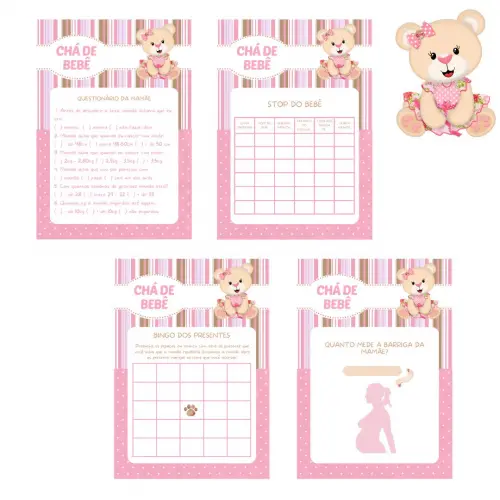 Kit Brincadeiras Chá de Bebê Ursinha (rosa e Bege) -pdf