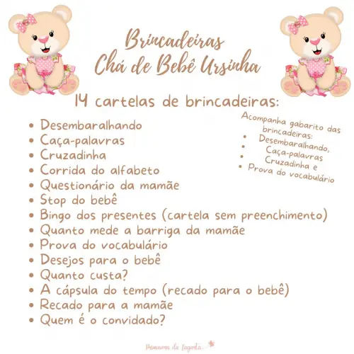 Kit Brincadeiras Chá de Bebê Ursinha (rosa e Bege) -pdf