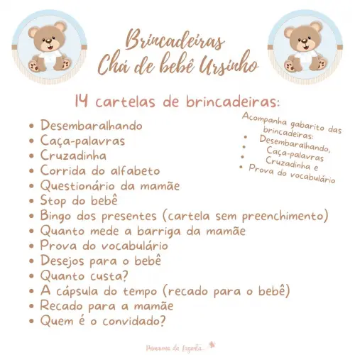Kit Brincadeiras Chá de Bebê Ursinho -pdf