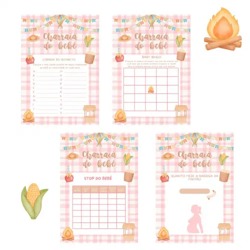 Kit Brincadeiras Charraiá do Bebê Festa Junina - Rosa (pdf)
