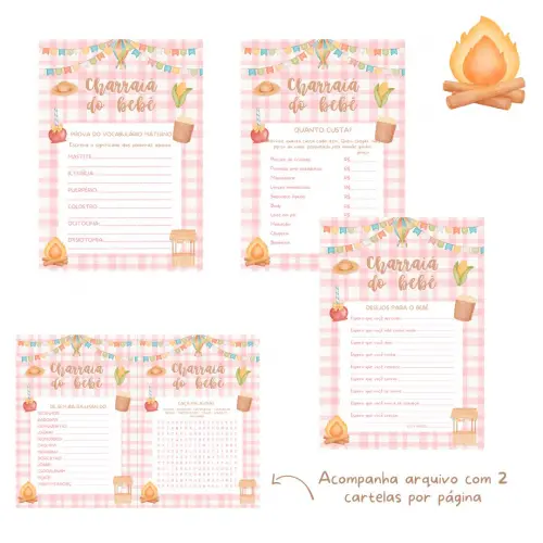 Kit Brincadeiras Charraiá do Bebê Festa Junina - Rosa (pdf)