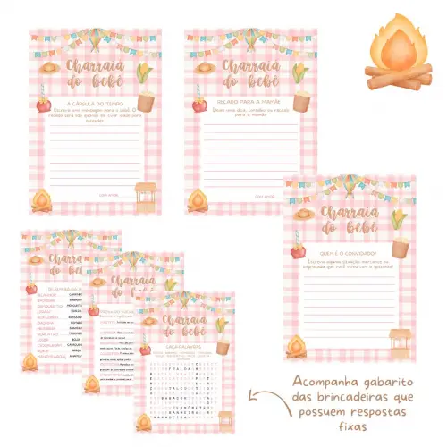 Kit Brincadeiras Charraiá do Bebê Festa Junina - Rosa (pdf)