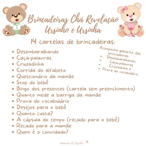 Kit Brincadeiras Chá Revelação Ursinho e Ursinha -pdf