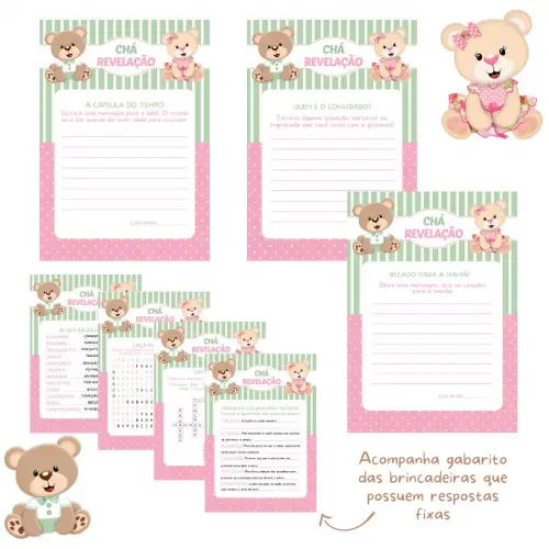 Kit Brincadeiras Chá Revelação Ursinho e Ursinha -pdf
