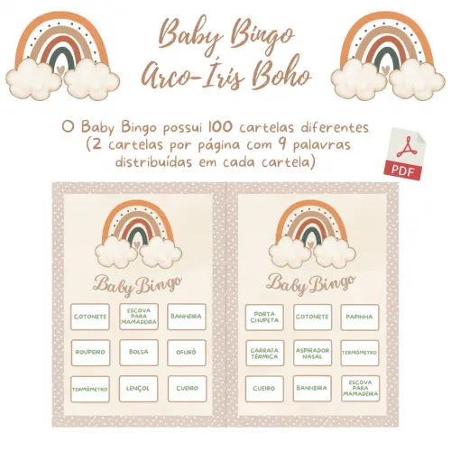 Baby Bingo Arco-íris Boho - 100 Cartelas pdf