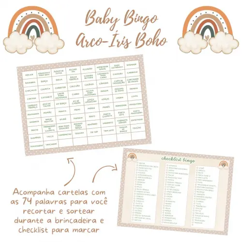 Baby Bingo Arco-íris Boho - 100 Cartelas pdf