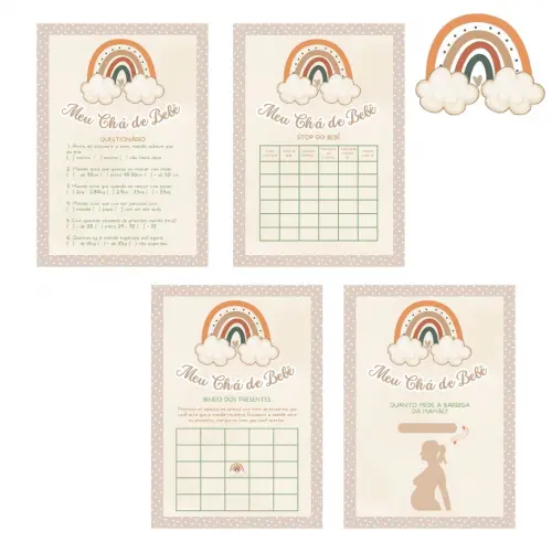 Kit Brincadeiras Chá de Bebê Arco-íris Boho (poá) -pdf