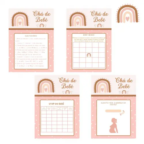 Kit Brincadeiras Chá de Bebê Arco-íris Boho (poá) (pdf)