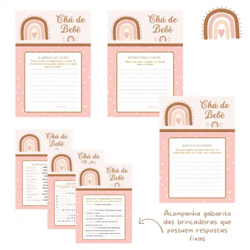 Kit Brincadeiras Chá de Bebê Arco-íris Boho (poá) (pdf)