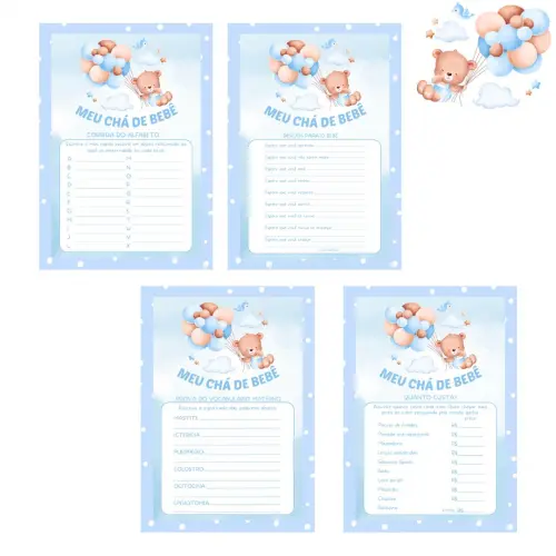 Kit Brincadeiras Chá de Bebê Ursinho Cute (azul Poá) -pdf