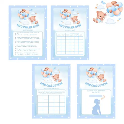 Kit Brincadeiras Chá de Bebê Ursinho Cute (azul Poá) -pdf