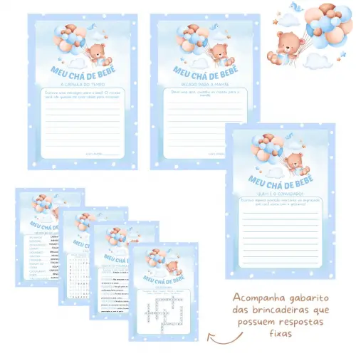 Kit Brincadeiras Chá de Bebê Ursinho Cute (azul Poá) -pdf