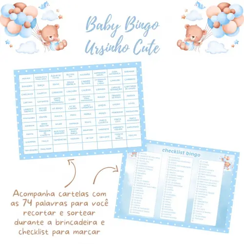 Baby Bingo Ursinho Cute (azul Poá)- 100 Cartelas pdf