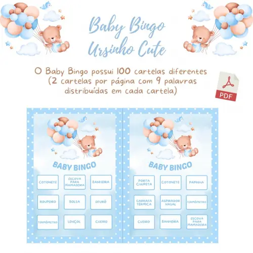 Baby Bingo Ursinho Cute (azul Poá)- 100 Cartelas pdf