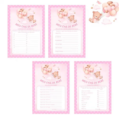 Kit Brincadeiras Chá de Bebê Ursinha Cute (rosa Poá) -pdf