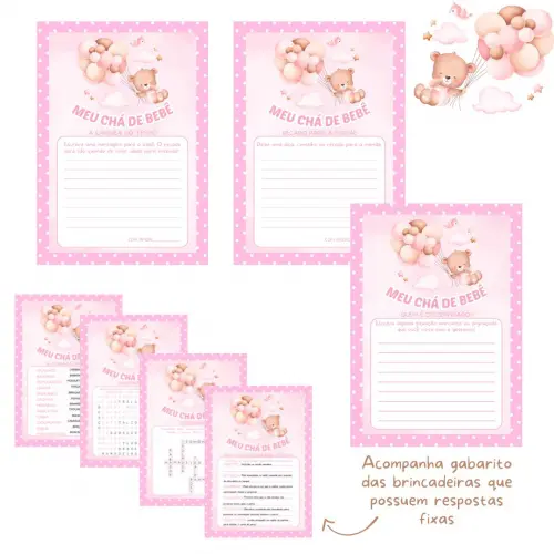 Kit Brincadeiras Chá de Bebê Ursinha Cute (rosa Poá) -pdf
