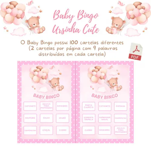 Baby Bingo Ursinha Cute (rosa Poá)- 100 Cartelas pdf