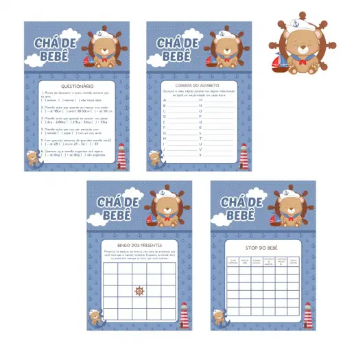 Kit Brincadeiras Chá de Bebê Ursinho Marinheiro Cute -pdf