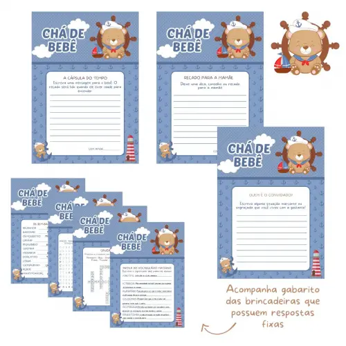 Kit Brincadeiras Chá de Bebê Ursinho Marinheiro Cute -pdf