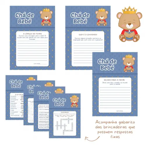 Kit Brincadeiras Chá de Bebê Ursinho Príncipe Cute -pdf