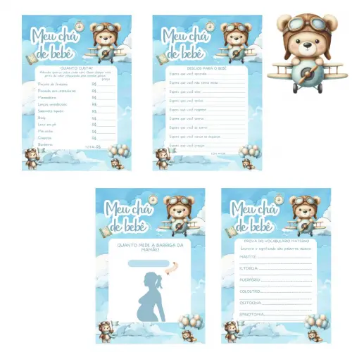 Kit Brincadeiras Chá de Bebê Ursinho Aviador Cute -pdf