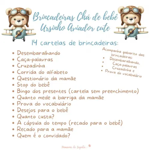 Kit Brincadeiras Chá de Bebê Ursinho Aviador Cute -pdf