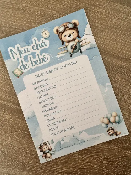 Kit Brincadeiras Chá de Bebê Ursinho Aviador Cute -pdf