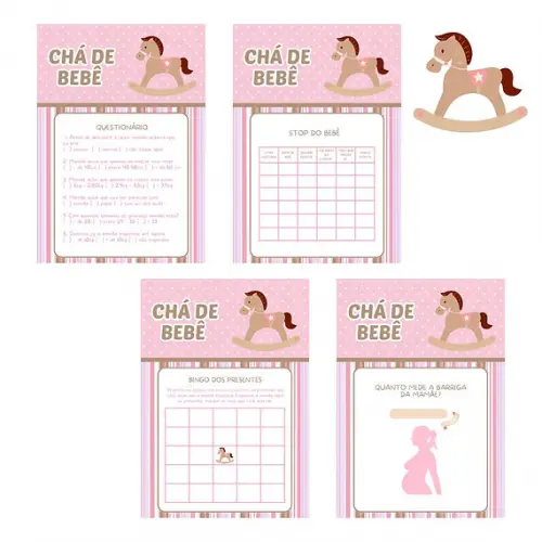 Kit Brincadeiras Chá de Bebê Cavalinho (rosa) -pdf