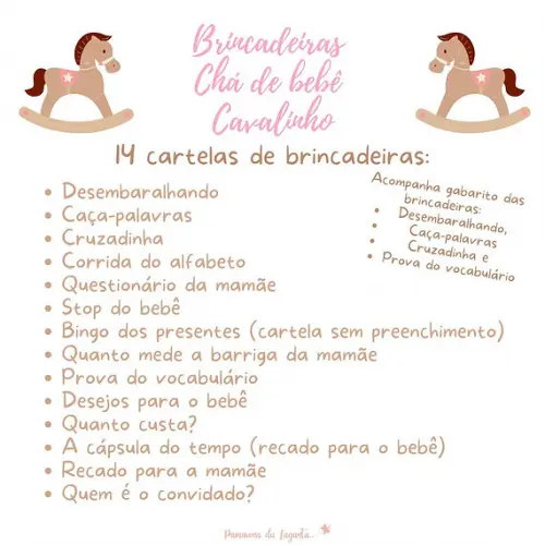 Kit Brincadeiras Chá de Bebê Cavalinho (rosa) -pdf