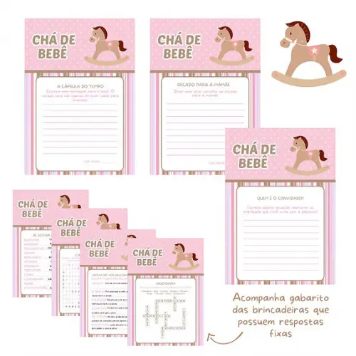 Kit Brincadeiras Chá de Bebê Cavalinho (rosa) -pdf