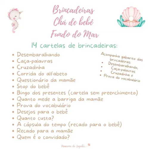 Kit Brincadeiras Chá de Bebê Fundo do Mar - pdf