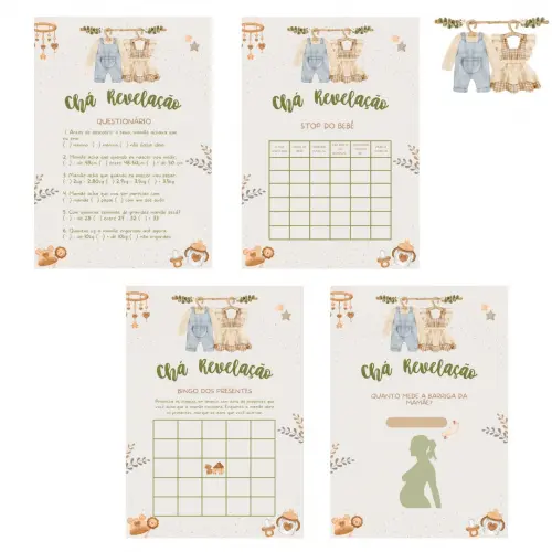 Kit Brincadeiras Chá de Bebê Revelação Vintage -pdf