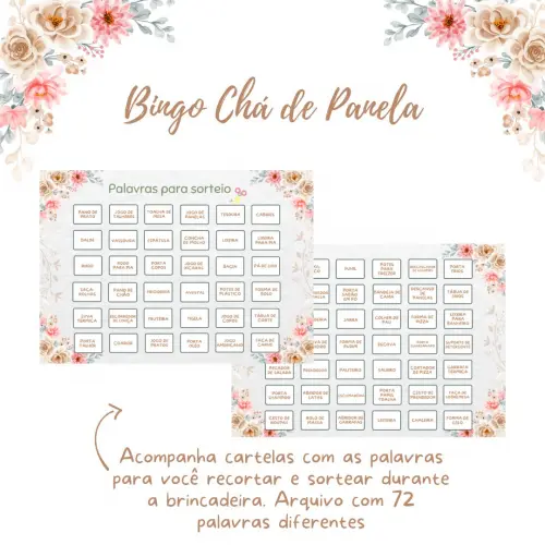 Bingo Chá de Panela Floral (100 Cartelas) - pdf