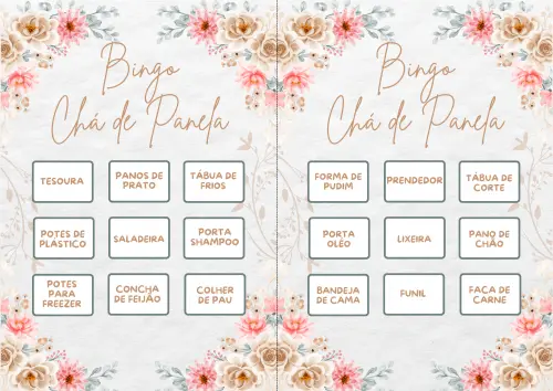 Bingo Chá de Panela Floral (100 Cartelas) - pdf