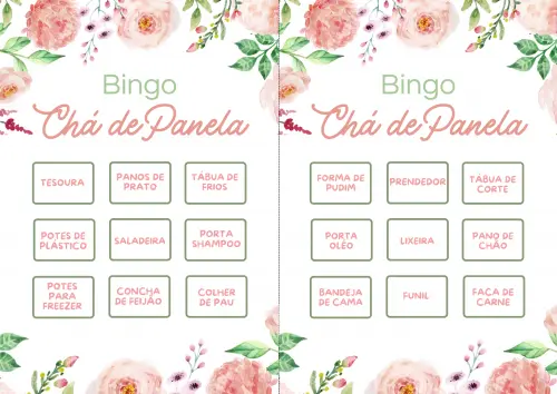 Bingo Chá de Panela Floral Aquarela (100 Cartelas) - pdf
