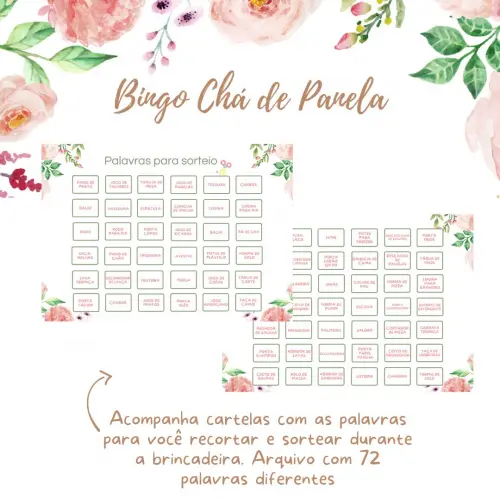 Bingo Chá de Panela Floral Aquarela (100 Cartelas) - pdf
