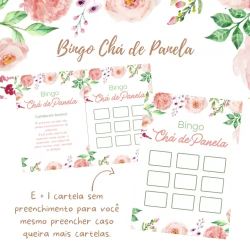 Bingo Chá de Panela Floral Aquarela (100 Cartelas) - pdf