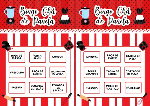 Bingo Chá de Panela - Vermelho/preto (50 Cartelas) - pdf