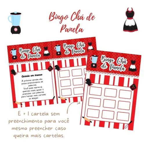 Bingo Chá de Panela - Vermelho/preto (50 Cartelas) - pdf