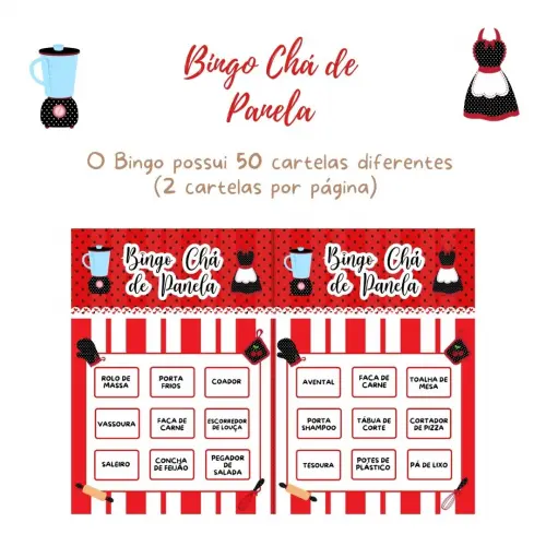 Bingo Chá de Panela - Vermelho/preto (50 Cartelas) - pdf