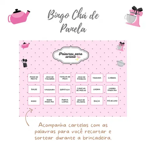 Bingo Chá de Panela (rosa e Cinza) (100 Cartelas) - pdf