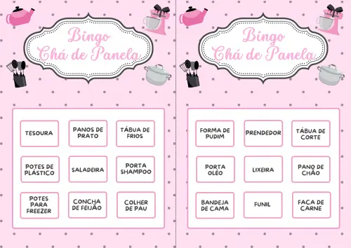 Bingo Chá de Panela (rosa e Cinza) (100 Cartelas) - pdf