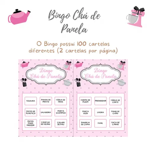 Bingo Chá de Panela (rosa e Cinza) (100 Cartelas) - pdf