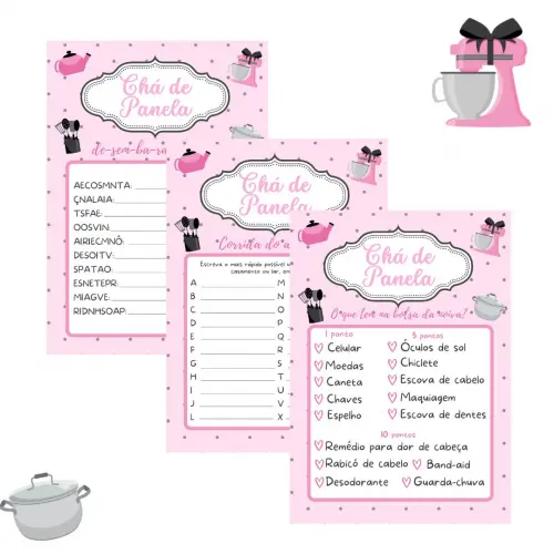 Kit Brincadeiras Chá de Panela (rosa/cinza) - pdf