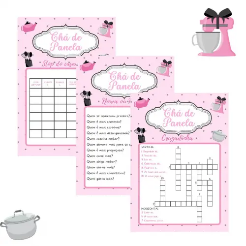 Kit Brincadeiras Chá de Panela (rosa/cinza) - pdf