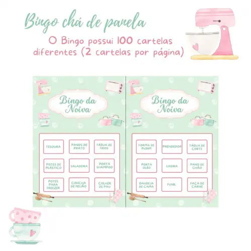 Bingo Chá de Panela Rosa/verde (100 Cartelas) - pdf