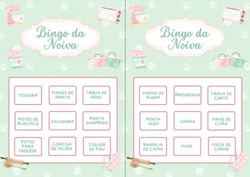Bingo Chá de Panela Rosa/verde (100 Cartelas) - pdf