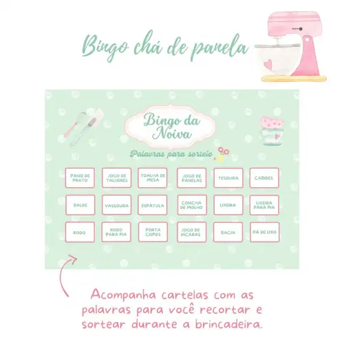 Bingo Chá de Panela Rosa/verde (100 Cartelas) - pdf