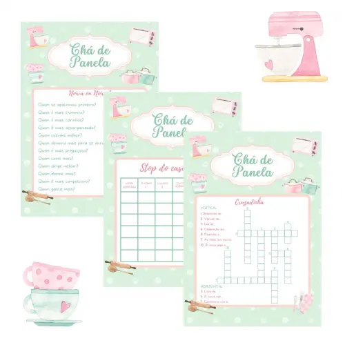 Kit Brincadeiras Chá de Panela (rosa/verde) - pdf