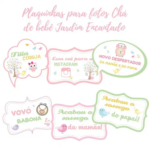 Kit Plaquinhas Chá de Bebê Jardim Encantado (arquivo Pdf)